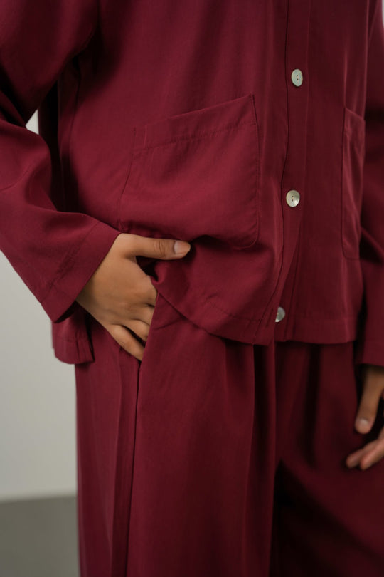 BURGUNDY TENCEL-LINEN EASE PANTS