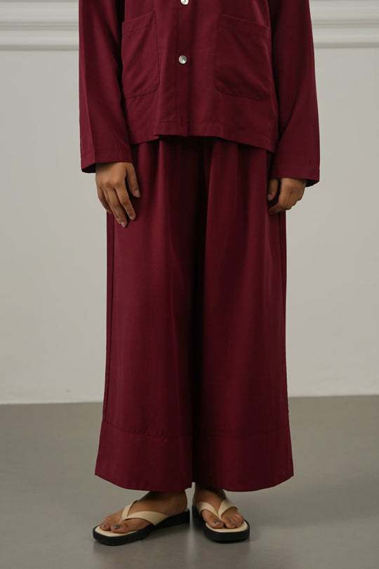 BURGUNDY TENCEL-LINEN EASE PANTS