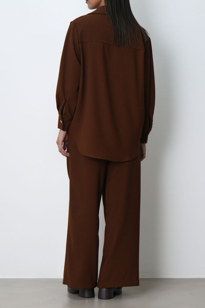 BROWN FLOW PLEATED PANTS