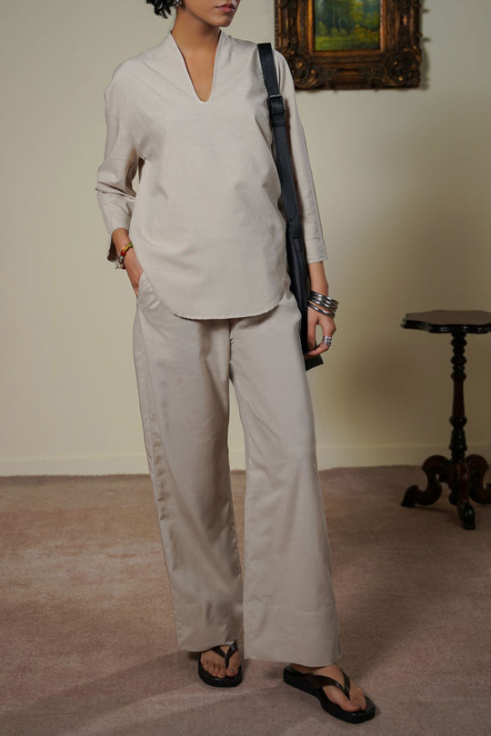 BEIGE EASY WIDE PANTS