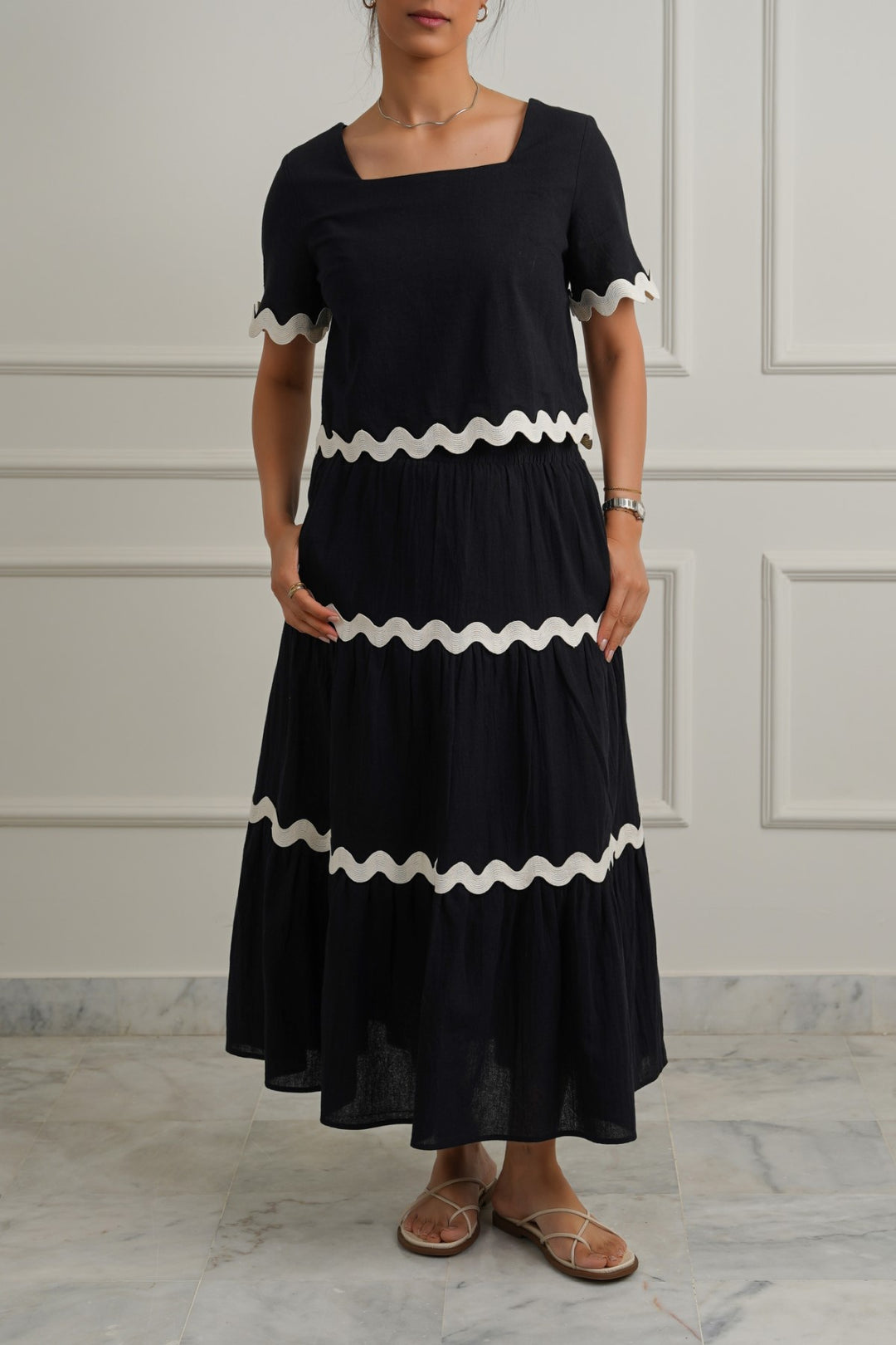 BLACK RIC RAC MAXI SKIRT