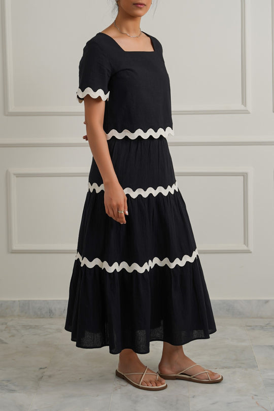 BLACK RIC RAC MAXI SKIRT