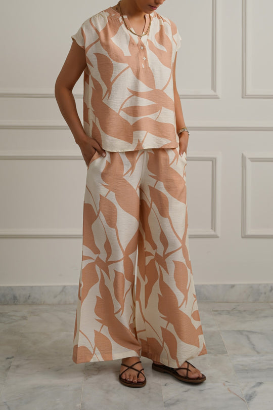TEA PINK ABSTRACT RESORT PANTS