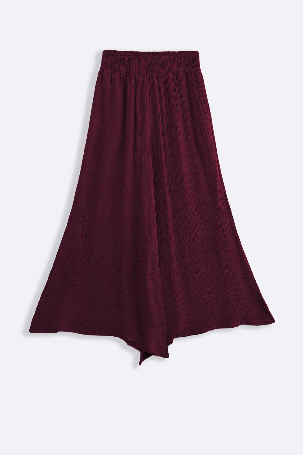 WINE SMOCKED WAIST MUSLIN PANTS