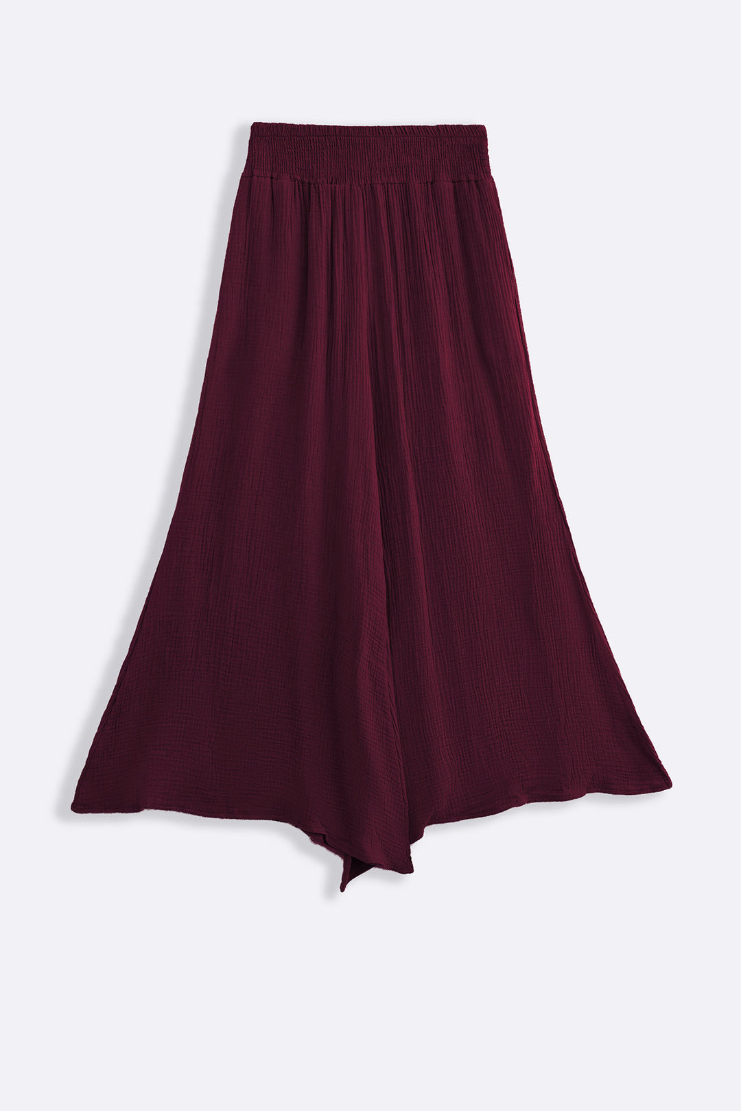 WINE SMOCKED WAIST MUSLIN PANTS
