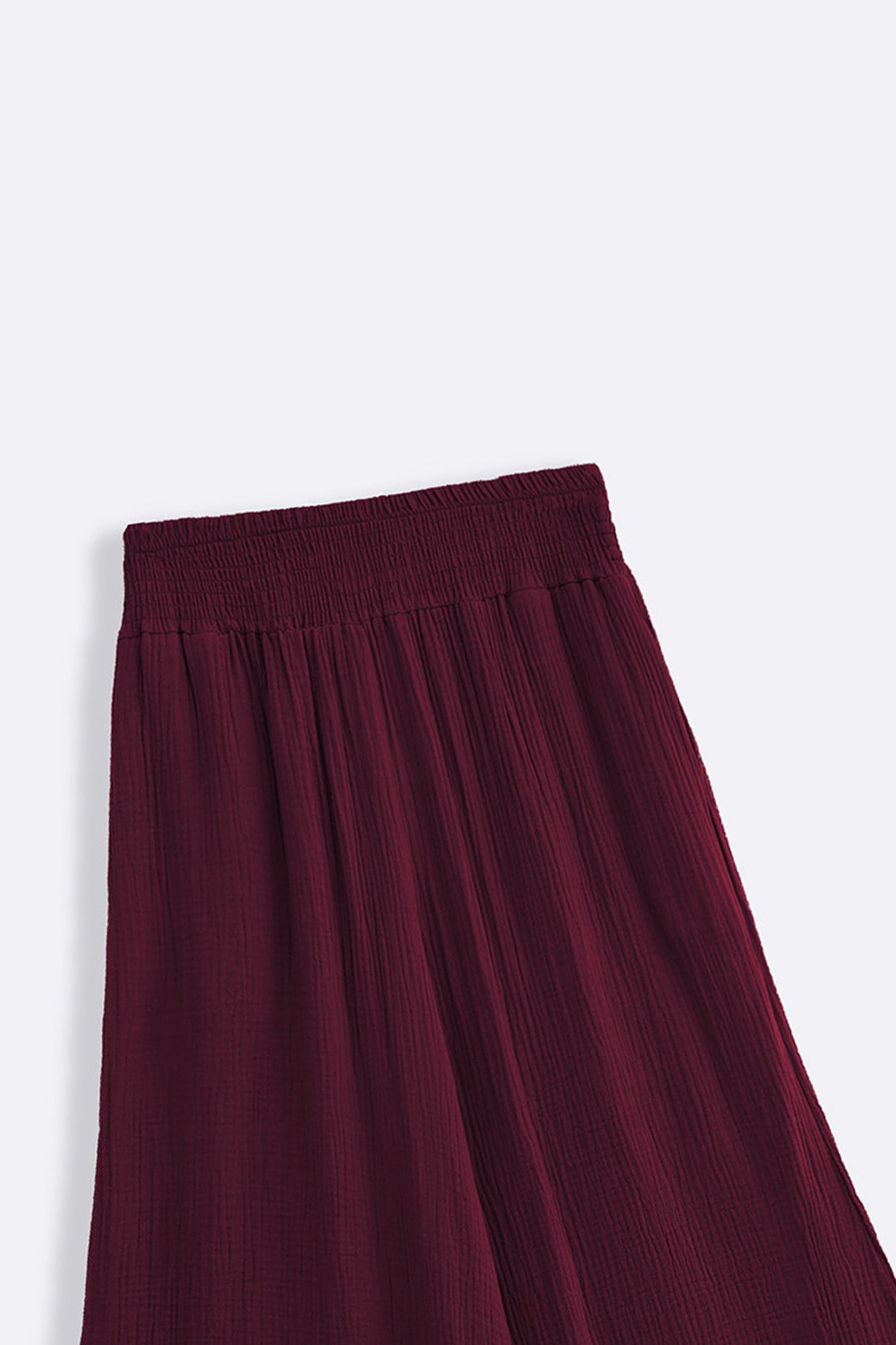 WINE SMOCKED WAIST MUSLIN PANTS