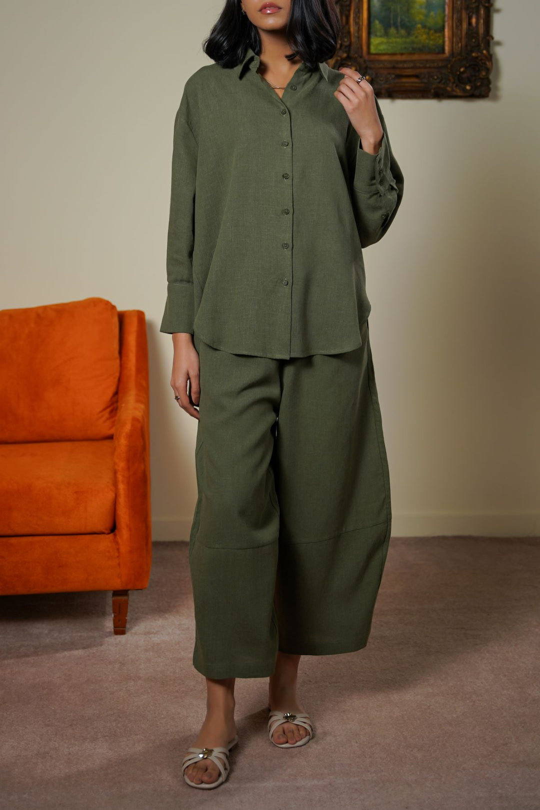 GREEN PLANT FIBER COCOON PANTS