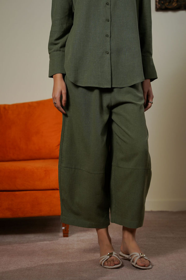 GREEN PLANT FIBER COCOON PANTS