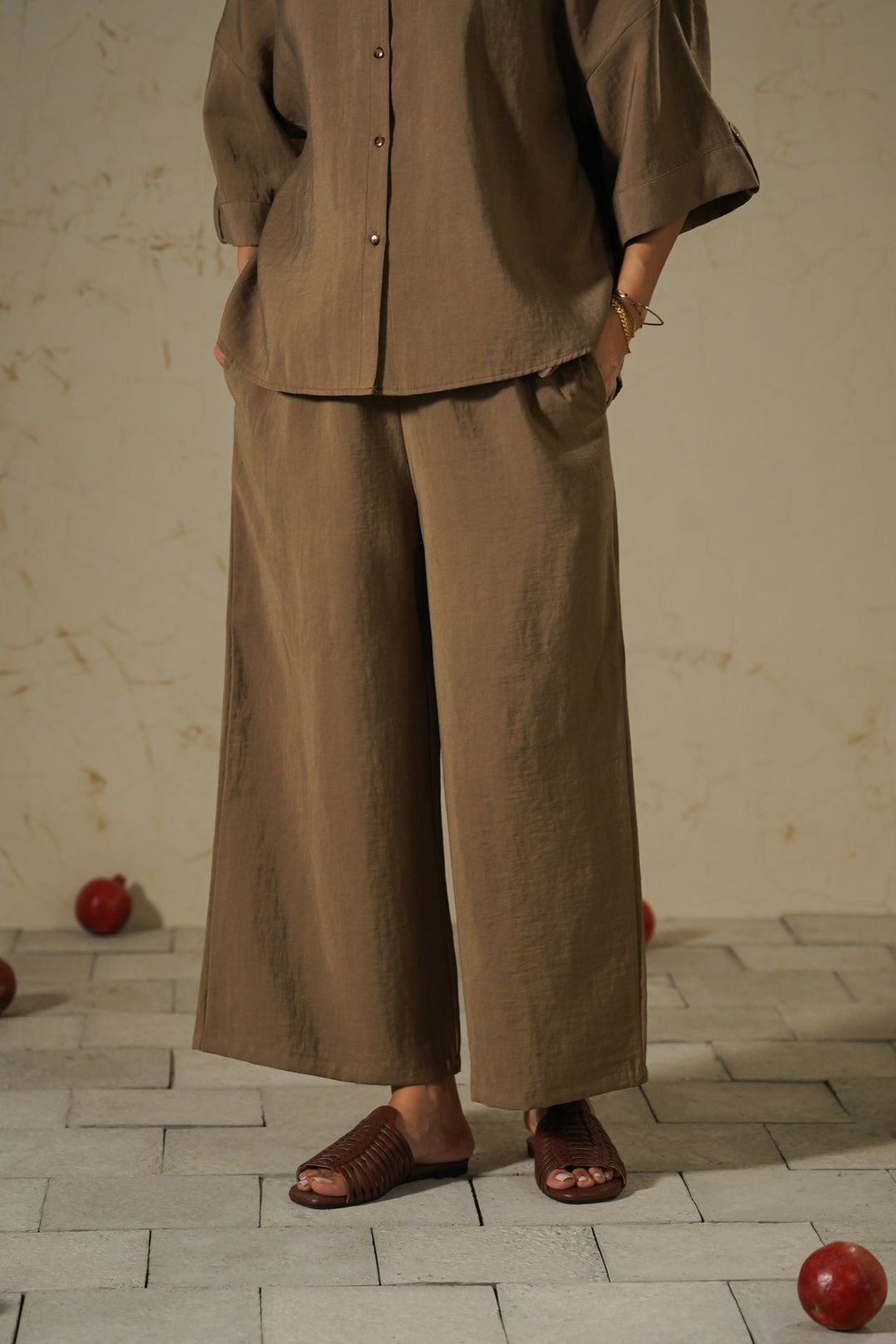 KHAKI LYOCELL STONEWASH CULOTTES