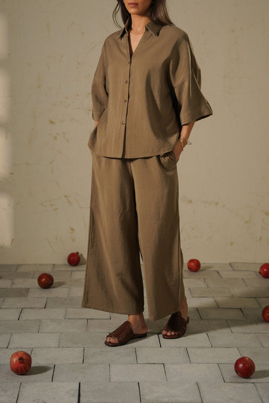 KHAKI LYOCELL STONEWASH CULOTTES