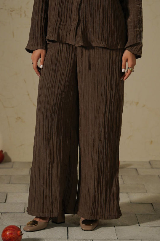 COFFEE CRINKLE WIDE PANTS