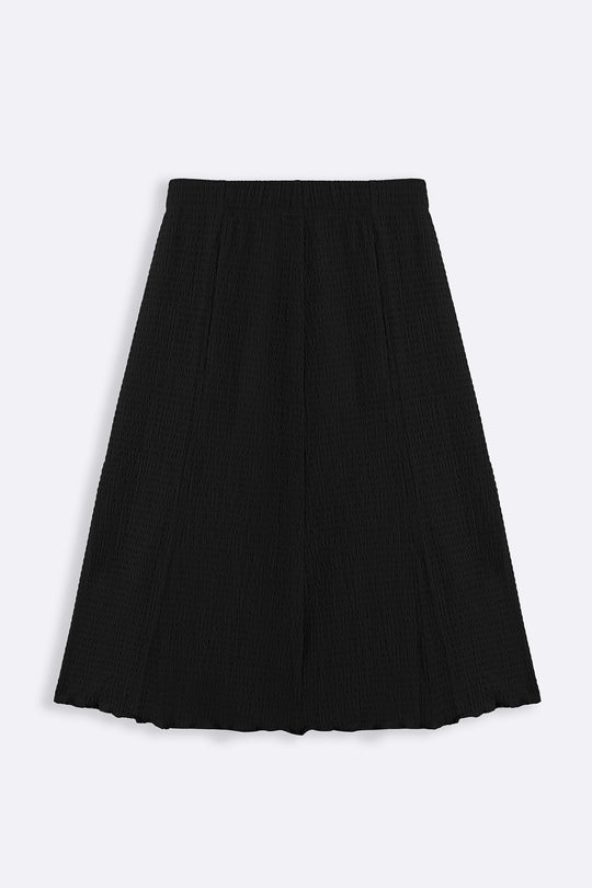 BLACK ASYMMETRIC CRINKLE SKIRT