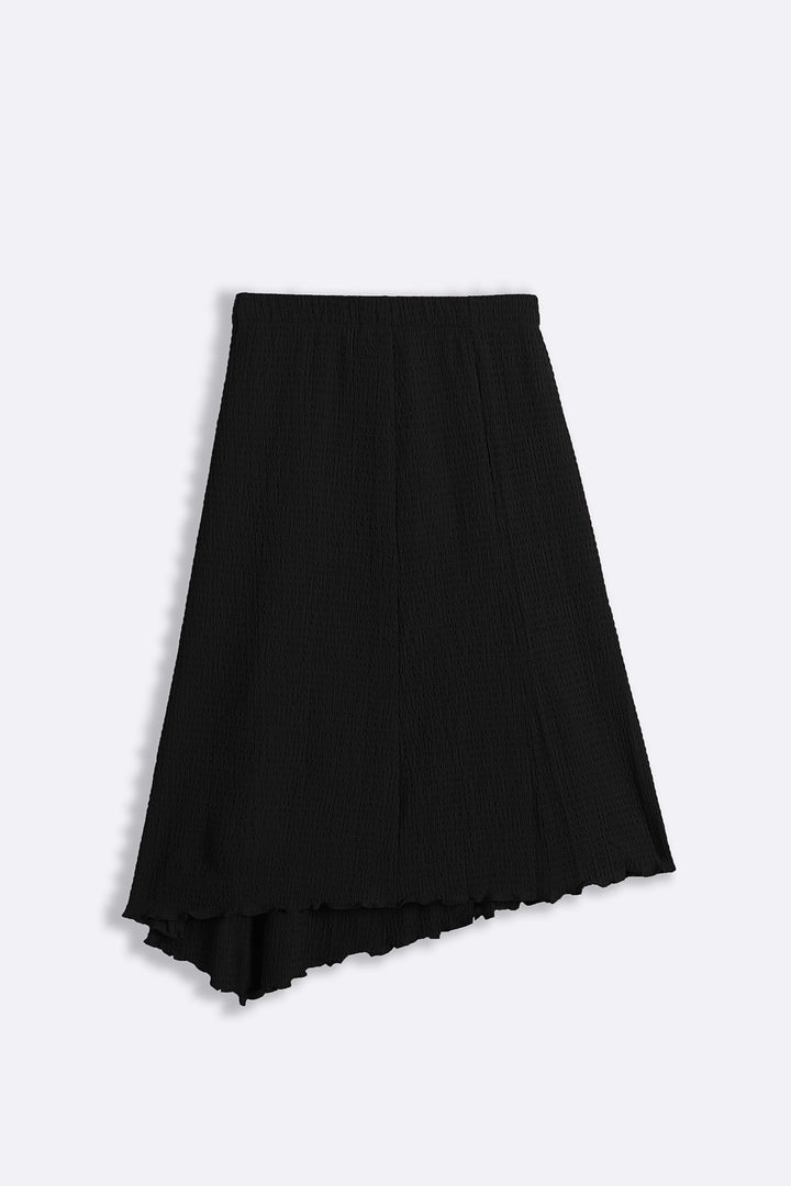 BLACK ASYMMETRIC CRINKLE SKIRT