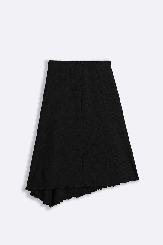 BLACK ASYMMETRIC CRINKLE SKIRT
