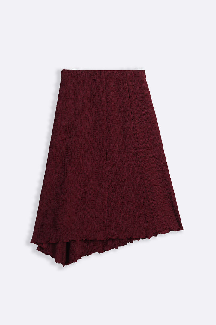 BURGUNDY ASYMMETRIC CRINKLE SKIRT