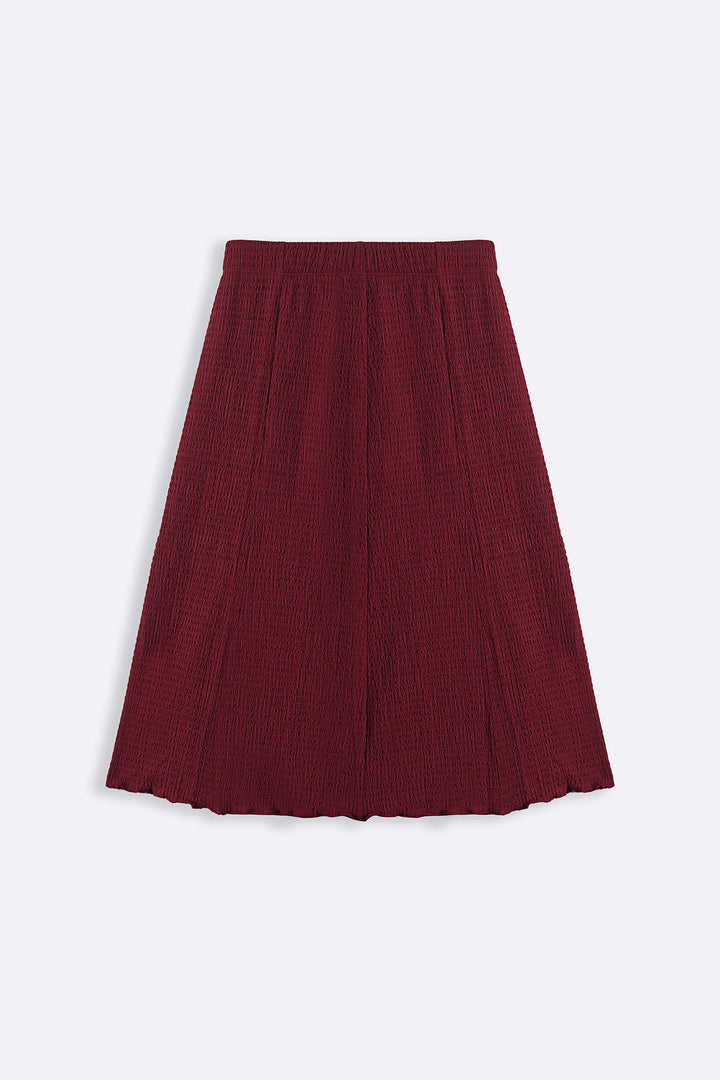 BURGUNDY ASYMMETRIC CRINKLE SKIRT