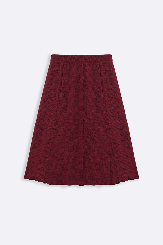 BURGUNDY ASYMMETRIC CRINKLE SKIRT