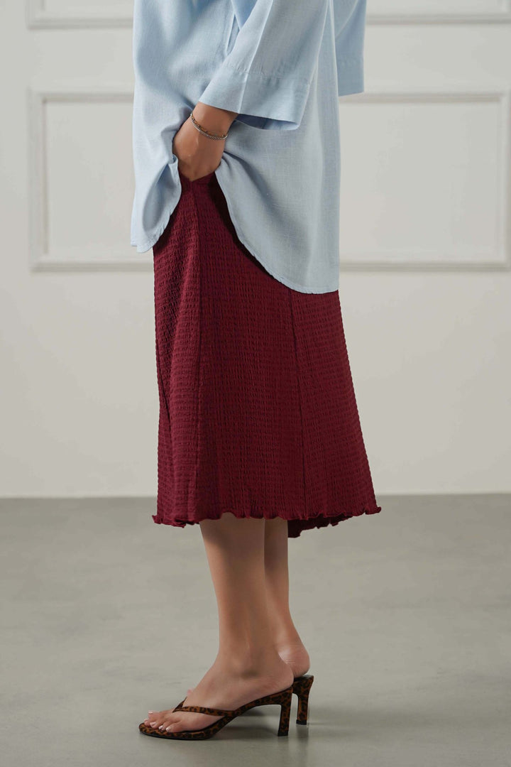 BURGUNDY ASYMMETRIC CRINKLE SKIRT