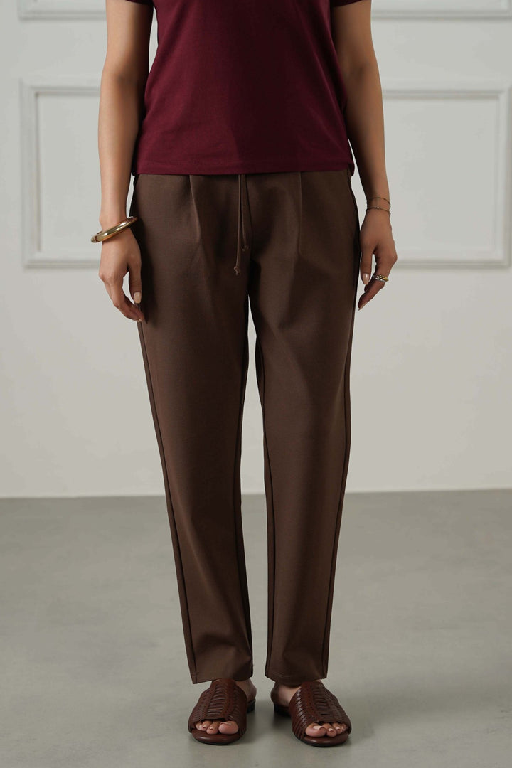 BROWN TAPERED PANTS WITH DRAWCORD