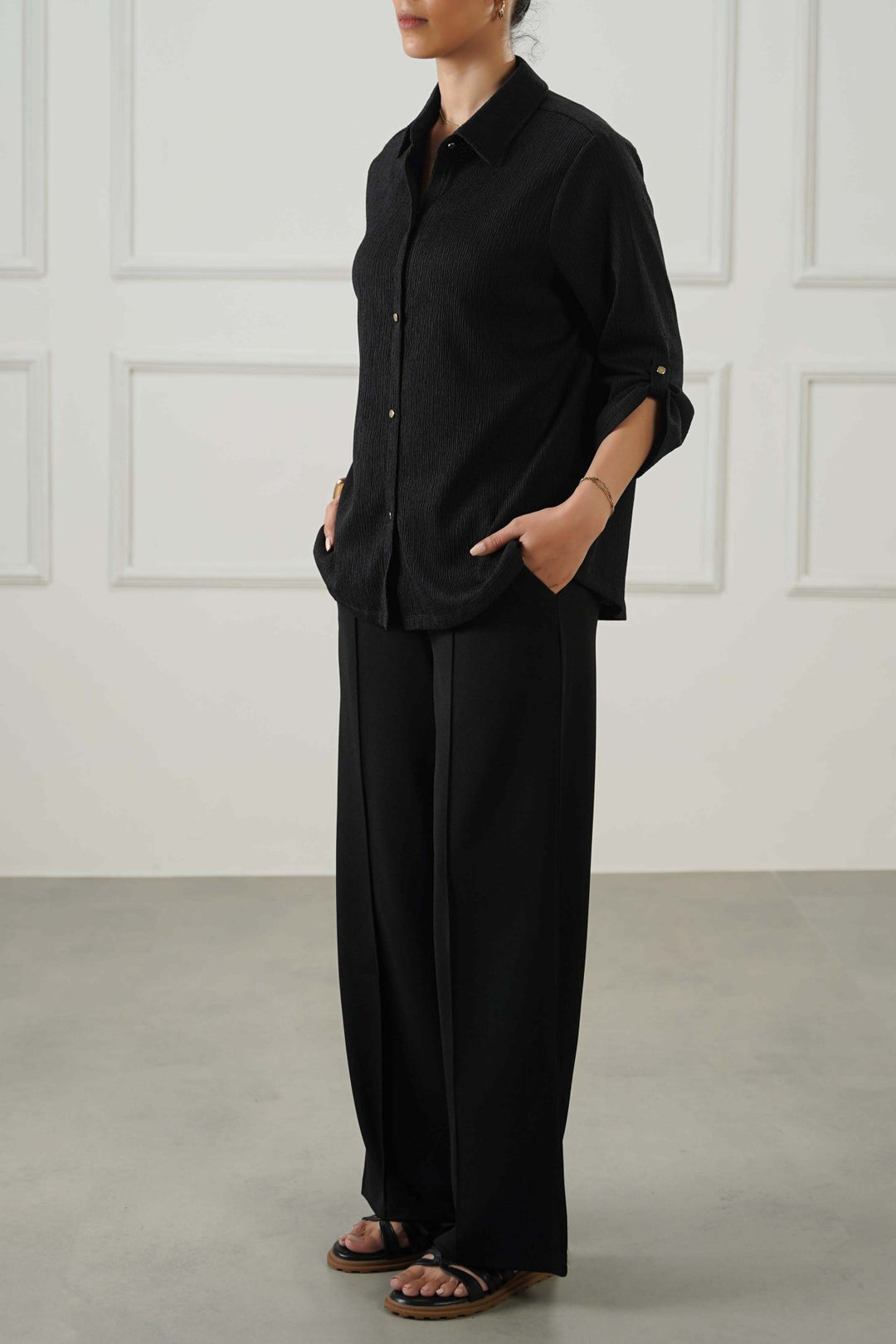 BLACK TAILORED WIDE PANTS