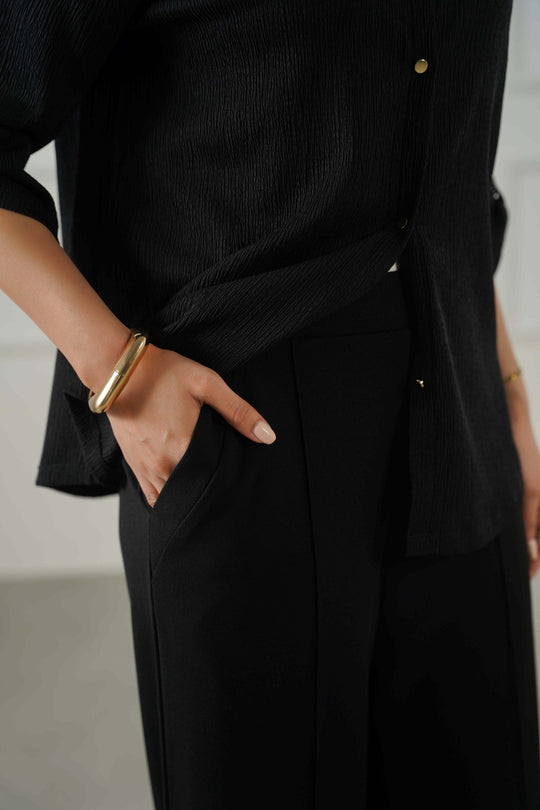BLACK TAILORED WIDE PANTS