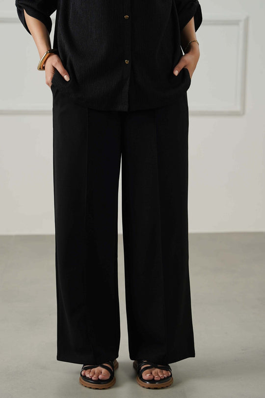 BLACK TAILORED WIDE PANTS