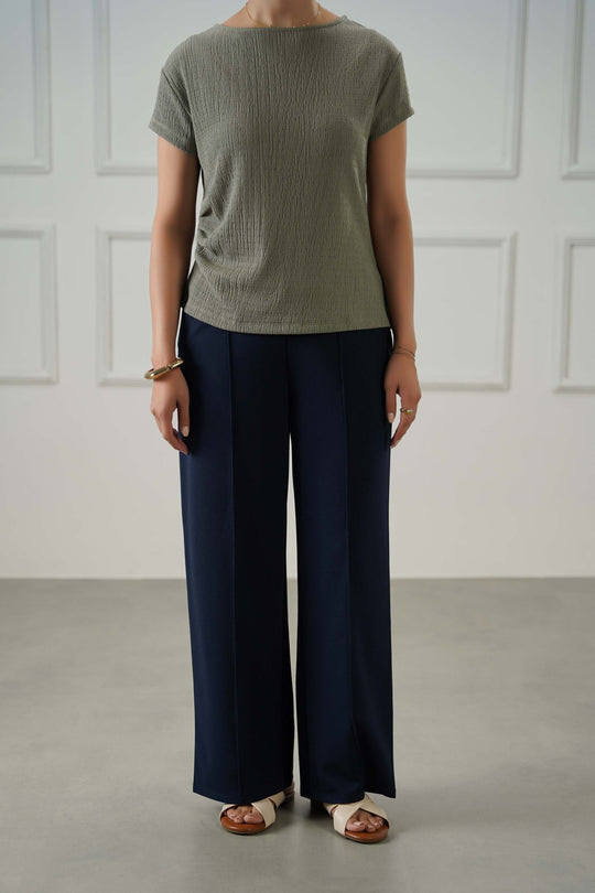 NAVY TAILORED WIDE PANTS