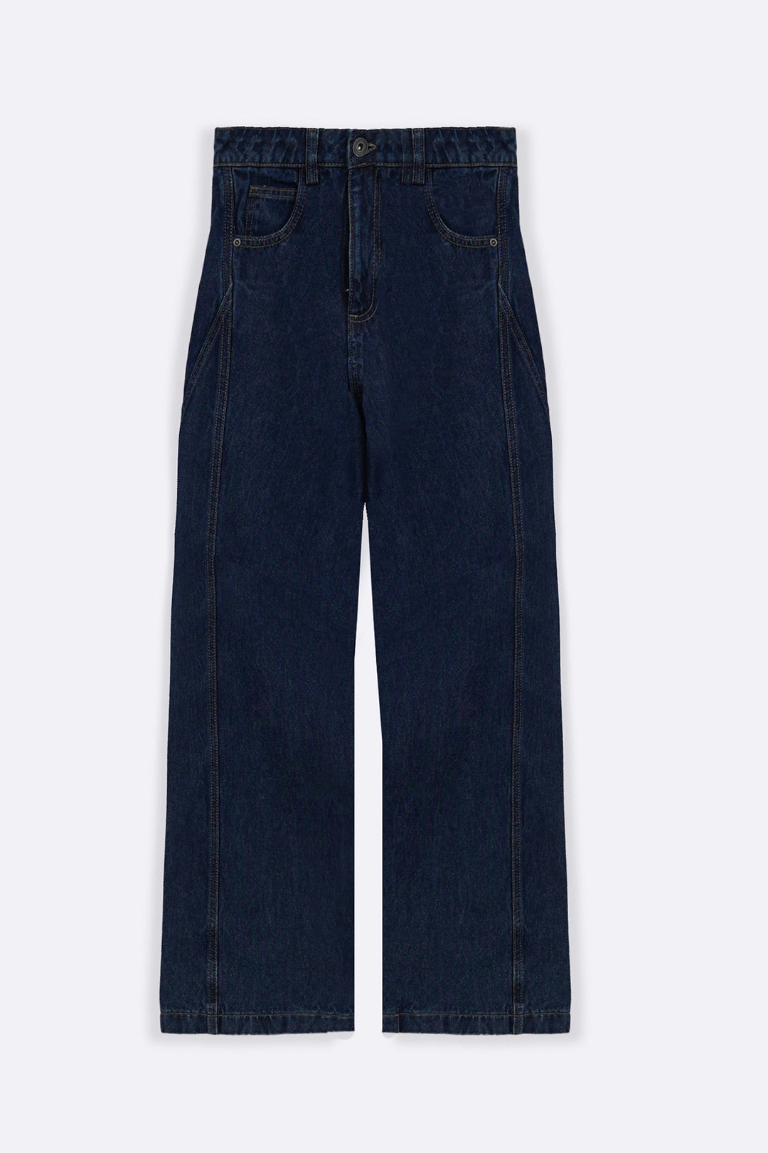 DARK INDIGO MID RISE BARREL JEANS