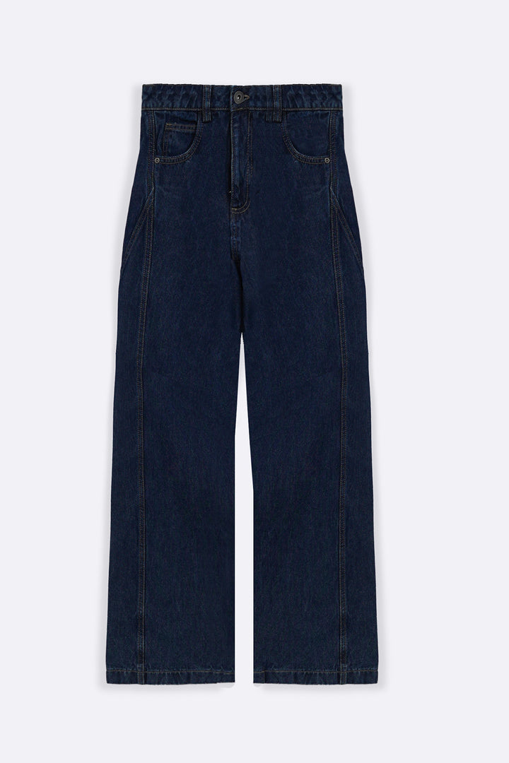 DARK INDIGO MID RISE BARREL JEANS