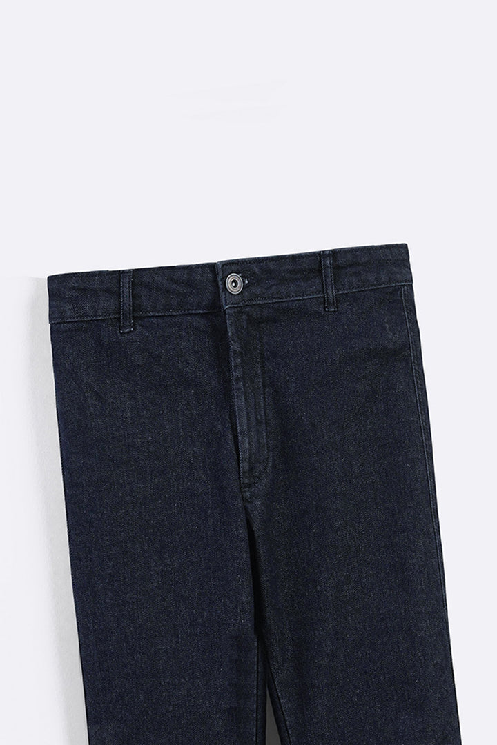 DARK BLUE MID-RISE KICK FLARE JEANS