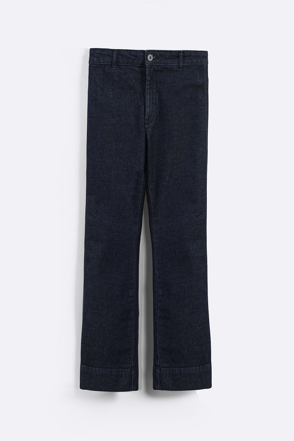 DARK BLUE MID-RISE KICK FLARE JEANS