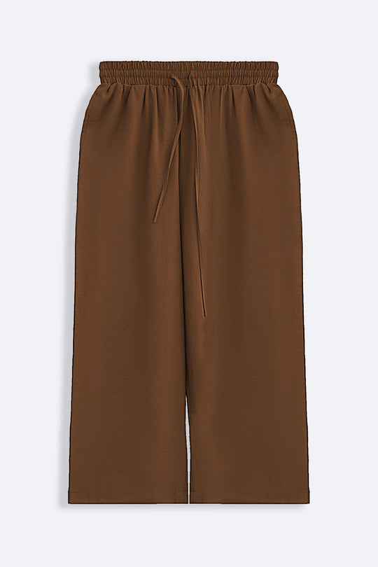 BROWN CASUAL COTTON MIX CULOTTES