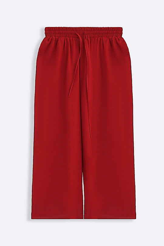 RED CASUAL COTTON MIX CULOTTES