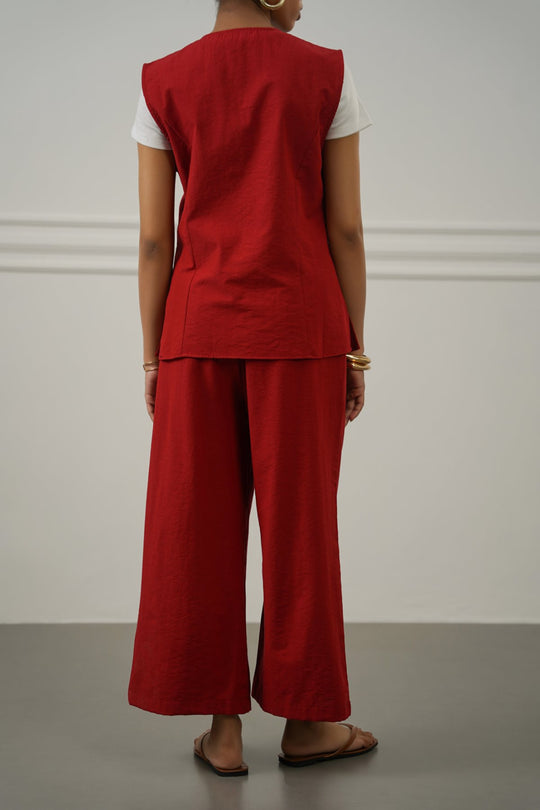 RED CASUAL COTTON MIX CULOTTES
