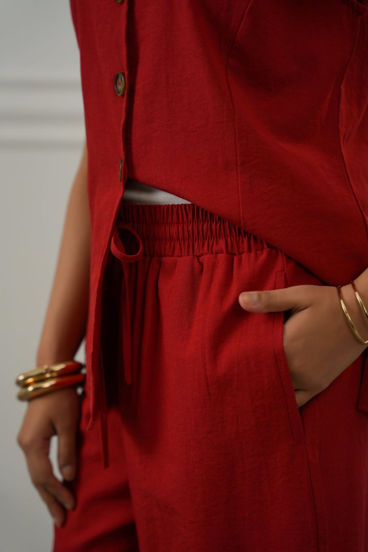 RED CASUAL COTTON MIX CULOTTES
