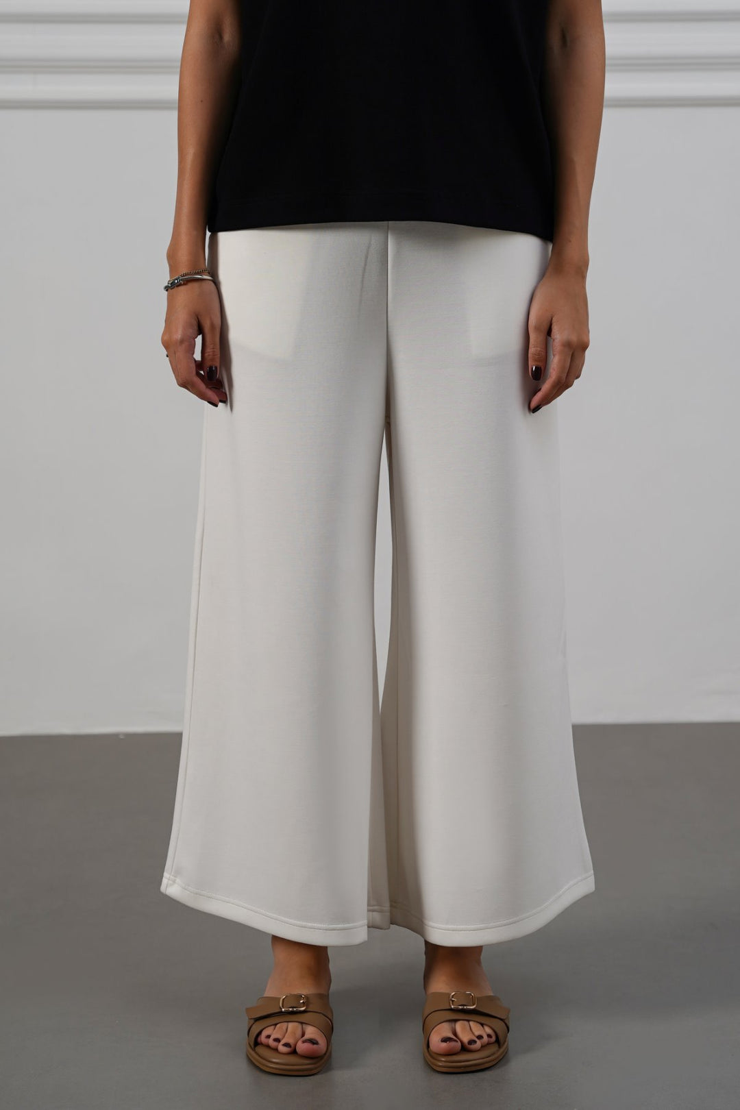 WHITE CROPPED WIDE-LEG PANTS