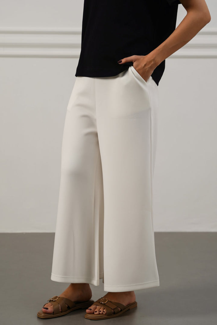 WHITE CROPPED WIDE-LEG PANTS