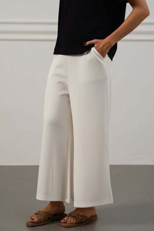 WHITE CROPPED WIDE-LEG PANTS