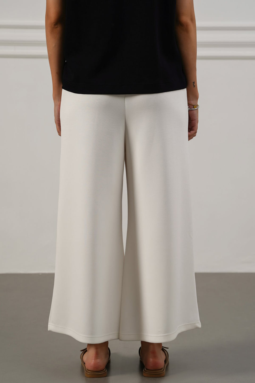 WHITE CROPPED WIDE-LEG PANTS