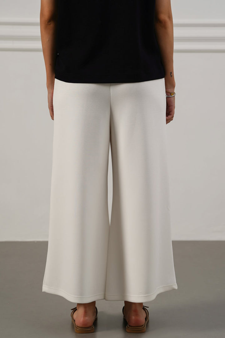 WHITE CROPPED WIDE-LEG PANTS