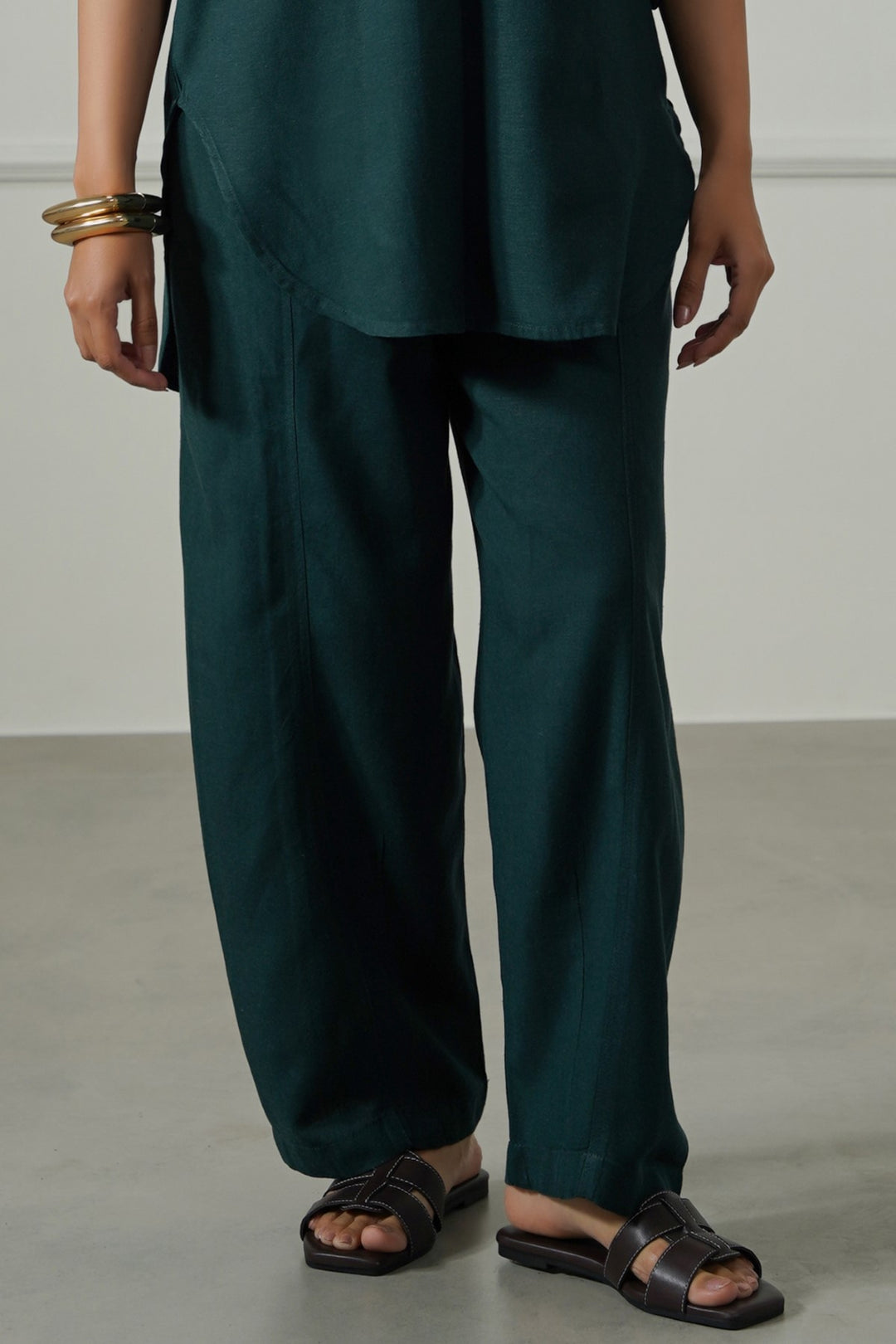 FOREST GREEN LINEN BLEND PANTS