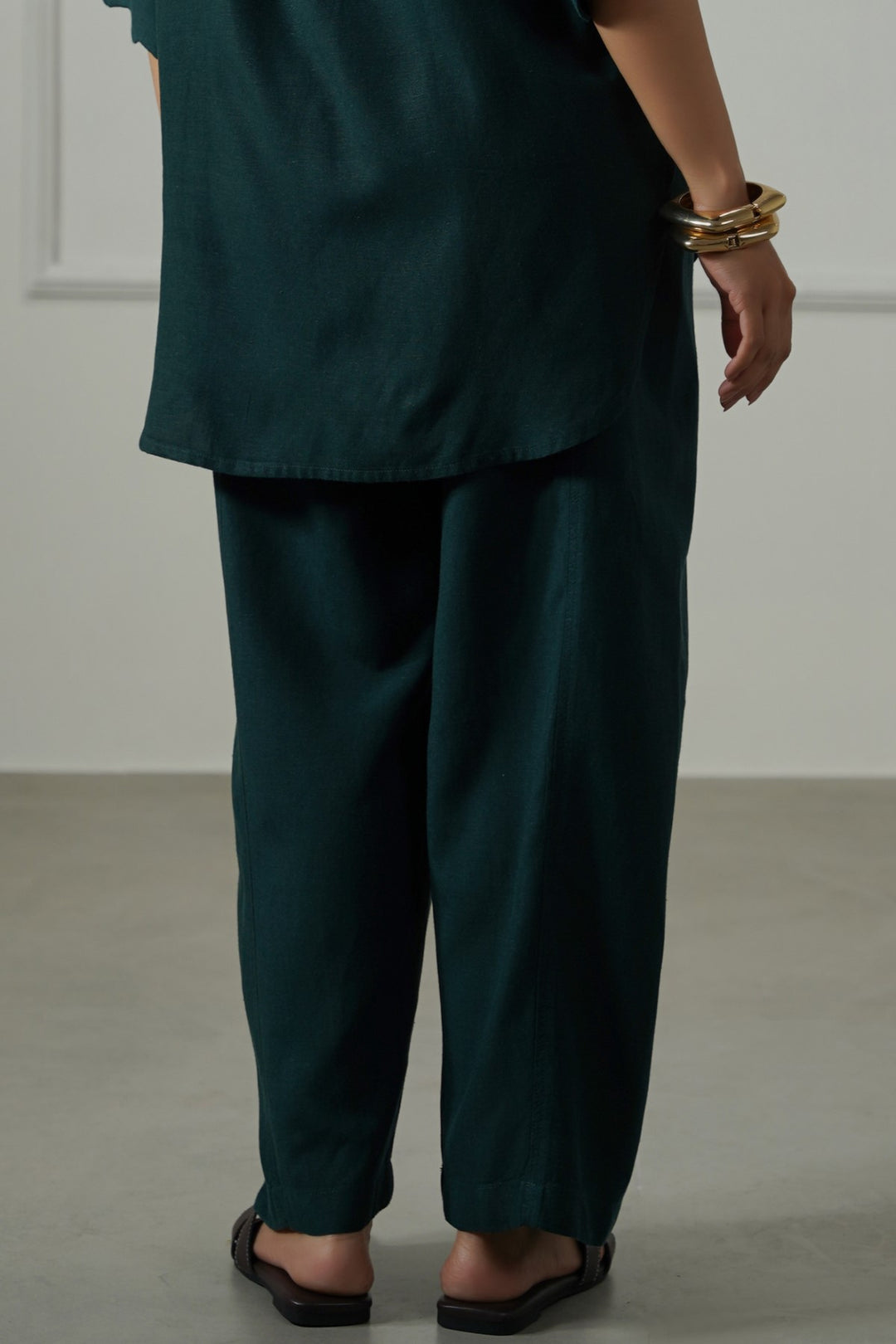 FOREST GREEN LINEN BLEND PANTS