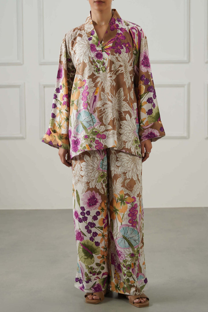 BEIGE GARDEN KALEIDOSCOPE PANTS