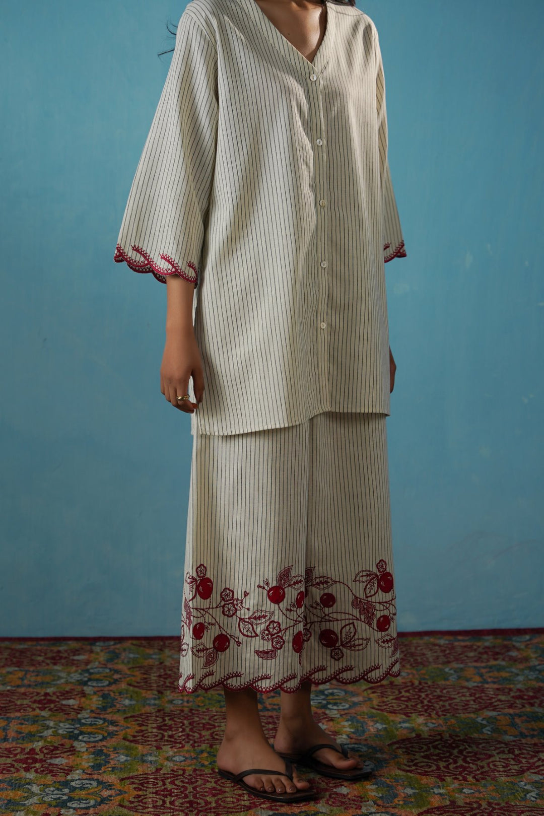 ECRU CHERRY STORY PINSTRIPE CULOTTES