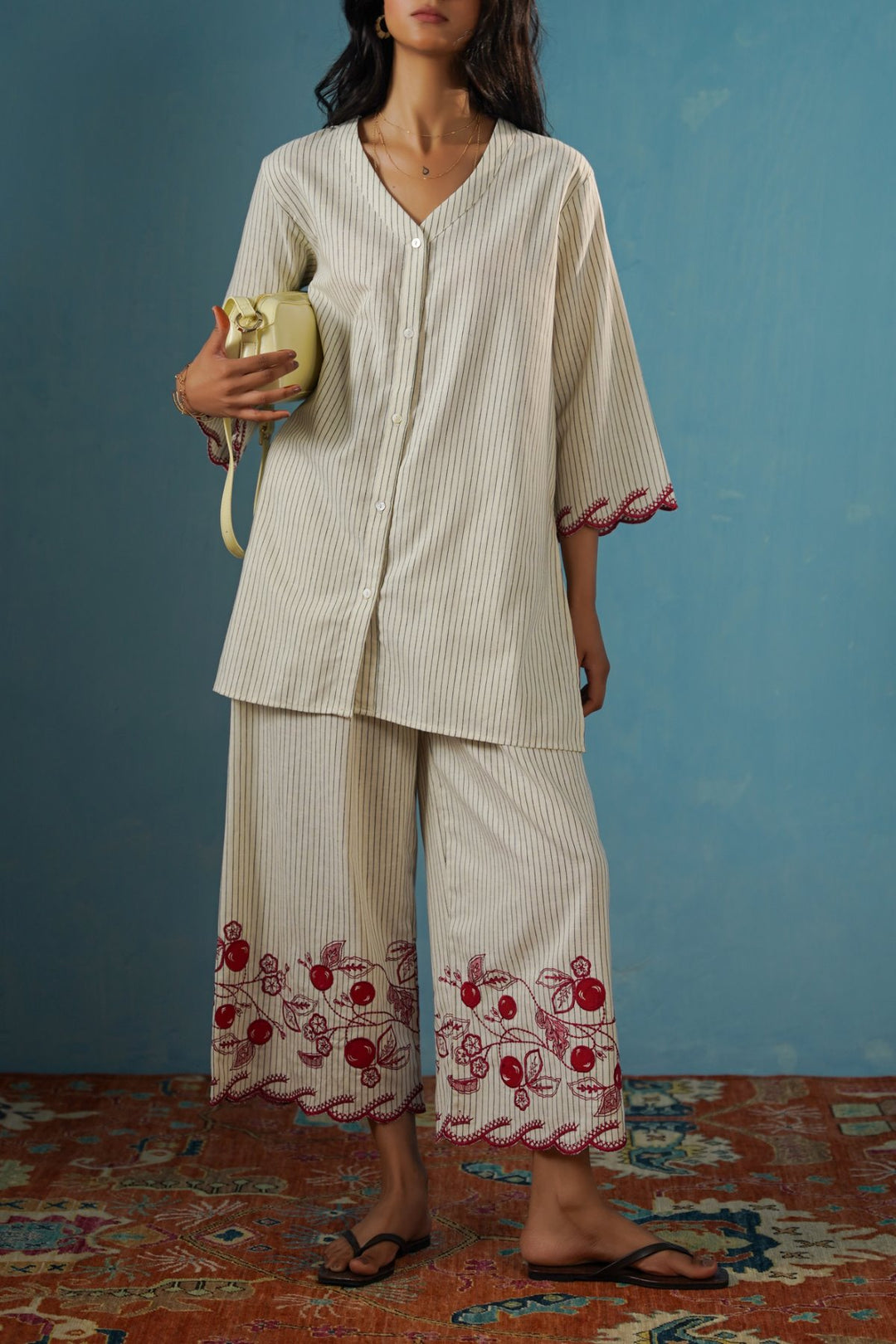ECRU CHERRY STORY PINSTRIPE CULOTTES