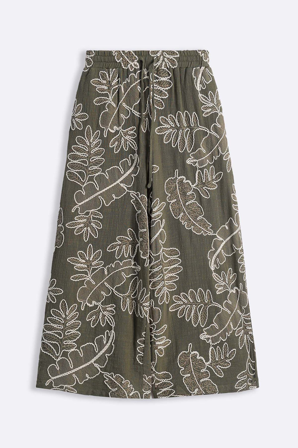 GREEN CORD COTTON EMBROIDERY CULOTTES