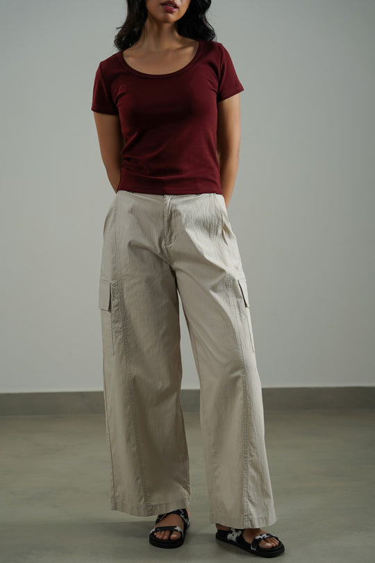 BEIGE COTTON LINEN CARGO PANTS