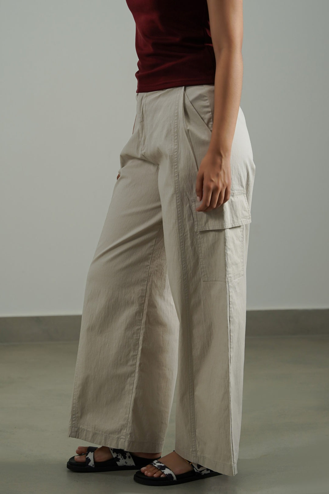 BEIGE COTTON LINEN CARGO PANTS