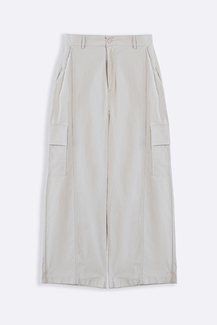 BEIGE COTTON LINEN CARGO PANTS