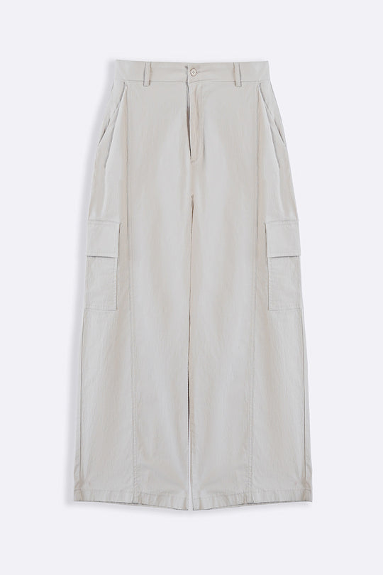 BEIGE COTTON LINEN CARGO PANTS